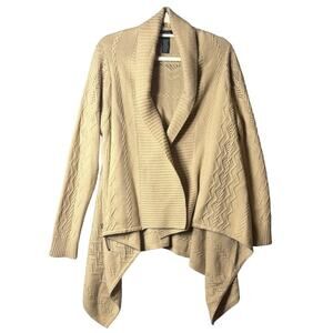 Jones New York Sweater Womens L Tan Angora Rabbit Lambs Wool Open Front Cardigan